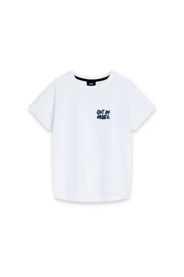 Biały dziecięcy t-shirt z kolorowym nadrukiem
