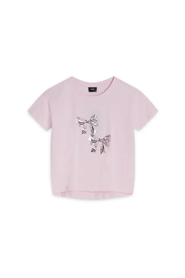 Jasnoróżowy dziecięcy t-shirt z nadrukiem kokard