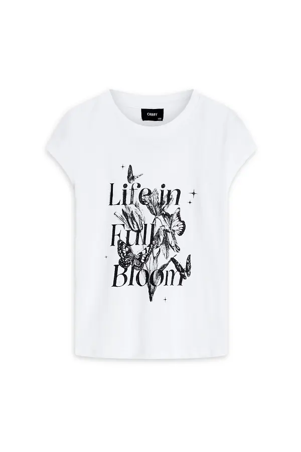 Biały dziewczęcy t-shirt z nadrukiem