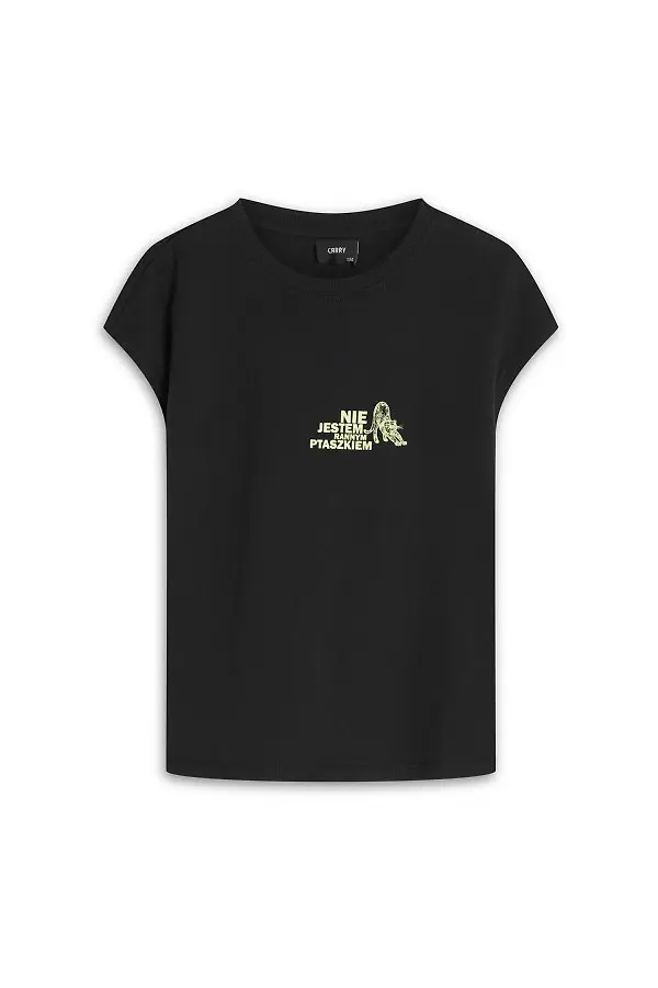 Czarny dziecięcy t-shirt z nadrukiem kota