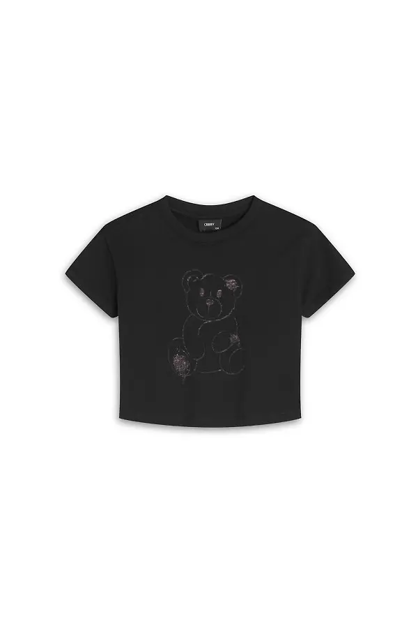 Czarny dziecięcy t-shirt z nadrukiem misia