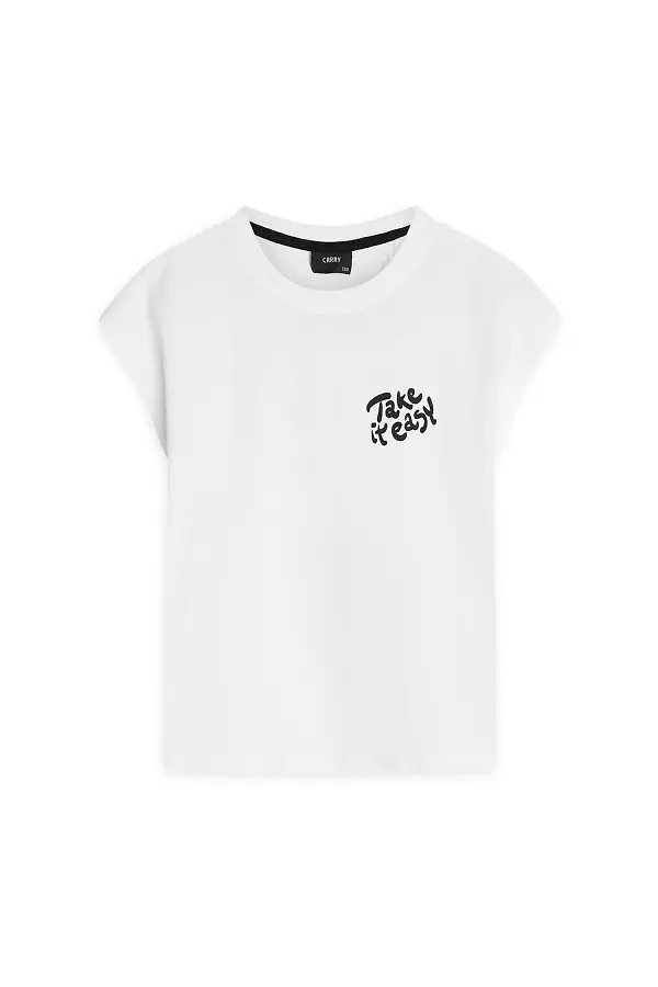 Biały dziecięcy t-shirt z nadrukiem kota