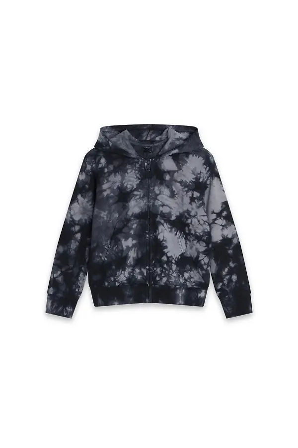 Czarna dziecięca bluza rozpinana z kapturem tie dye