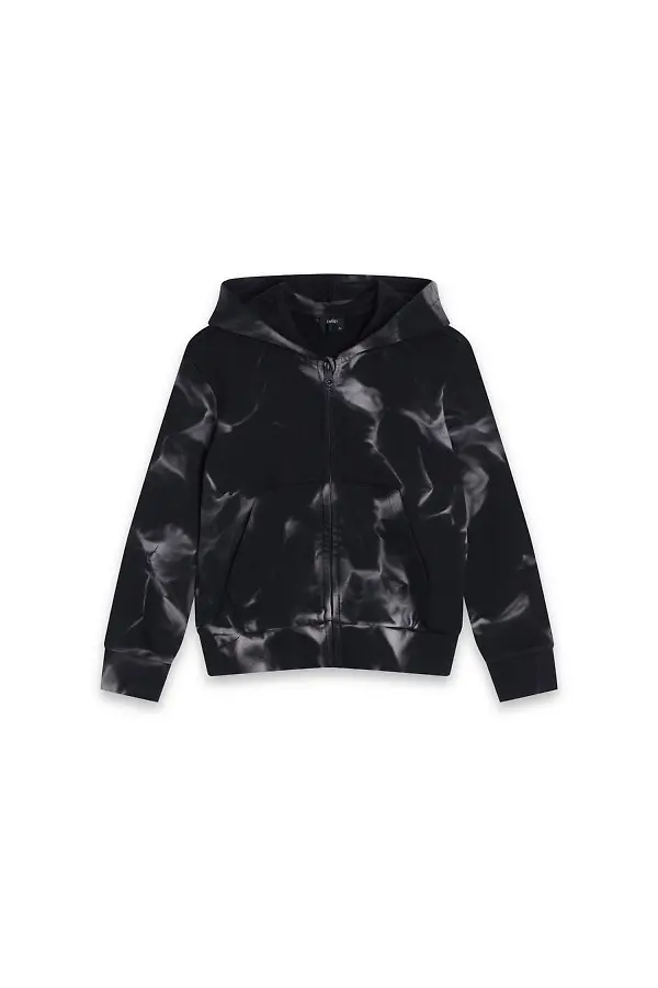Czarno-szaro dziecięca bluza rozpinana z kapturem tie dye