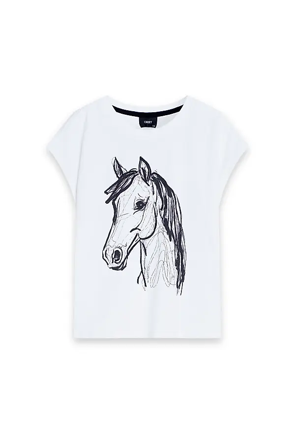 Biały dziecięcy t-shirt z nadrukiem konia